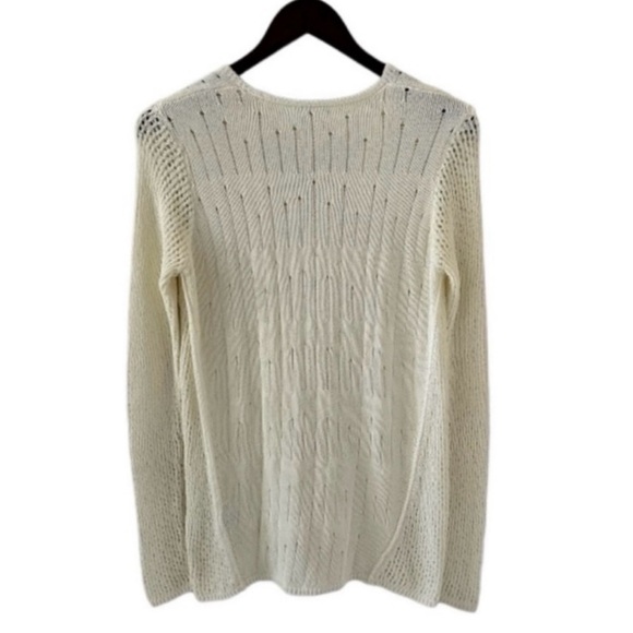 J. McLaughlin Cream V-Neck Open Stitch Long Sleeve Knit Sweater Size Small - Picture 7 of 9